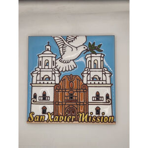 San Xavier Mission Signed Decorative Blue/White 6x6in Wall Tile New